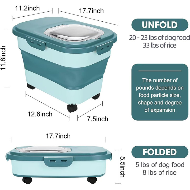 SSAWCASA 20 lbs Collapsible Airtight Dog Food Container with Wheels